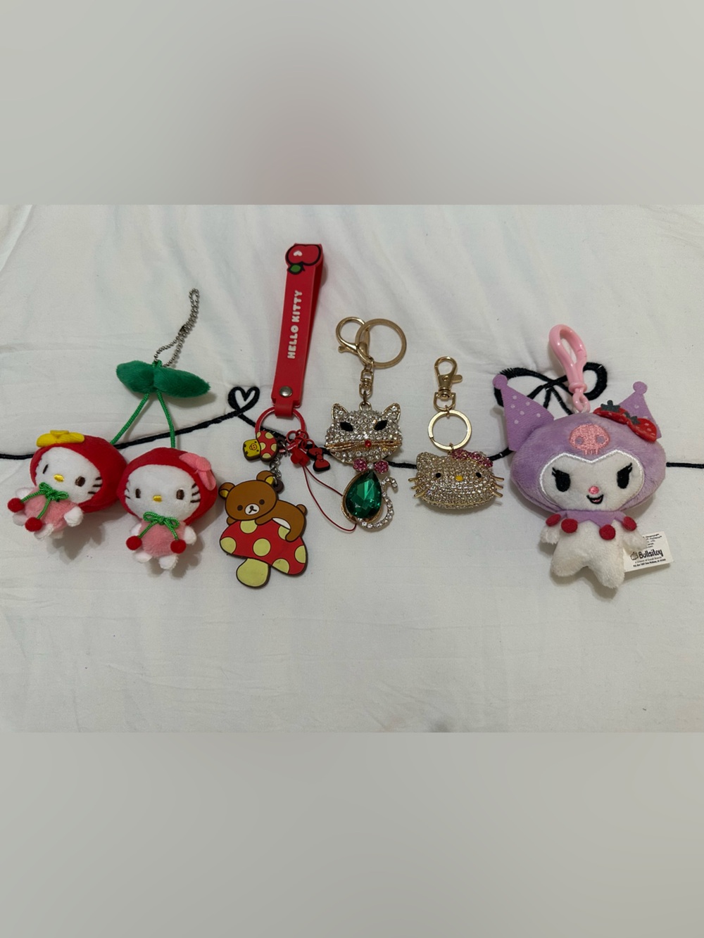 Hello Kitty Multi-Color Charm Keychain Set with Plush and Gem Accents